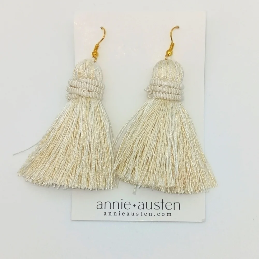 Annie Austen Tassel Earrings Cream NWT